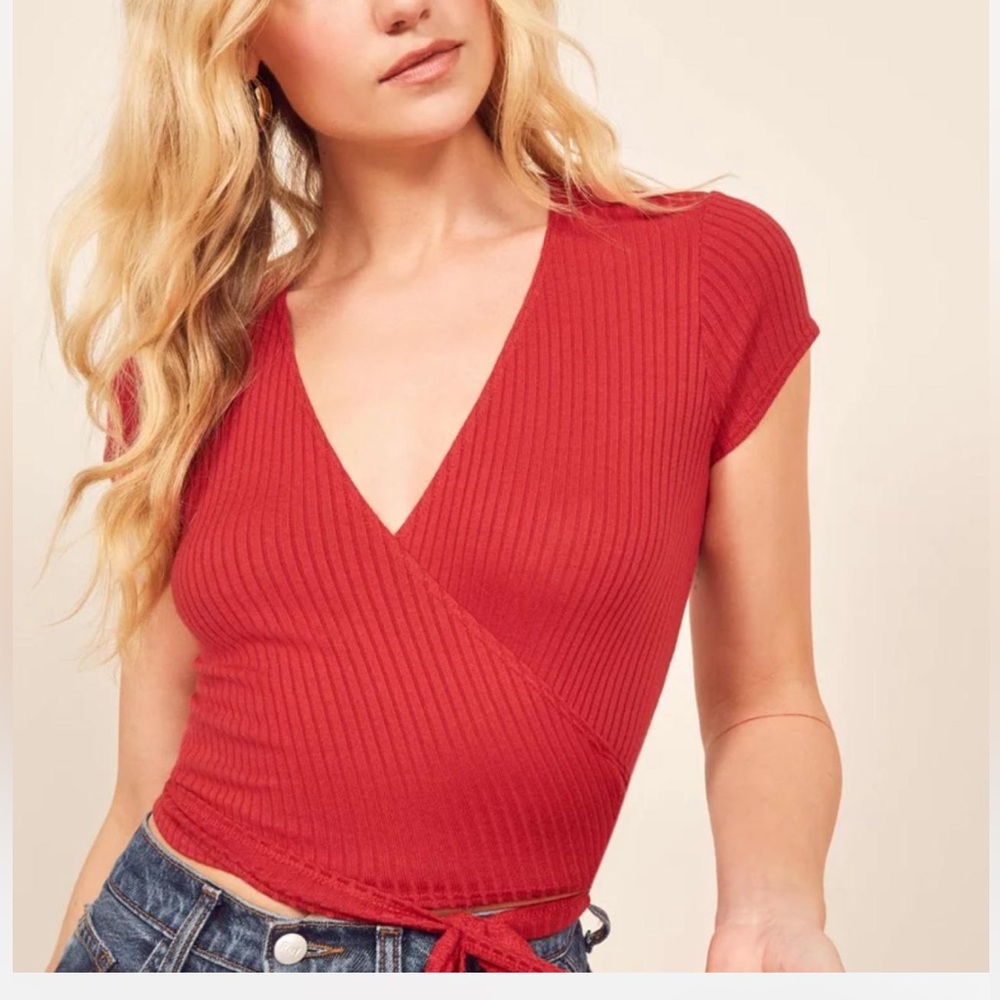 Reformation Flora Knit Wrap Women's Red Wrap Top